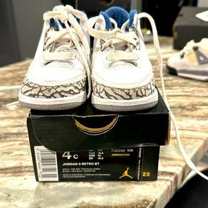 Jordan Retro 3 BT kids Shoes Sz 3C Sneakers Kids White Blue True Nike